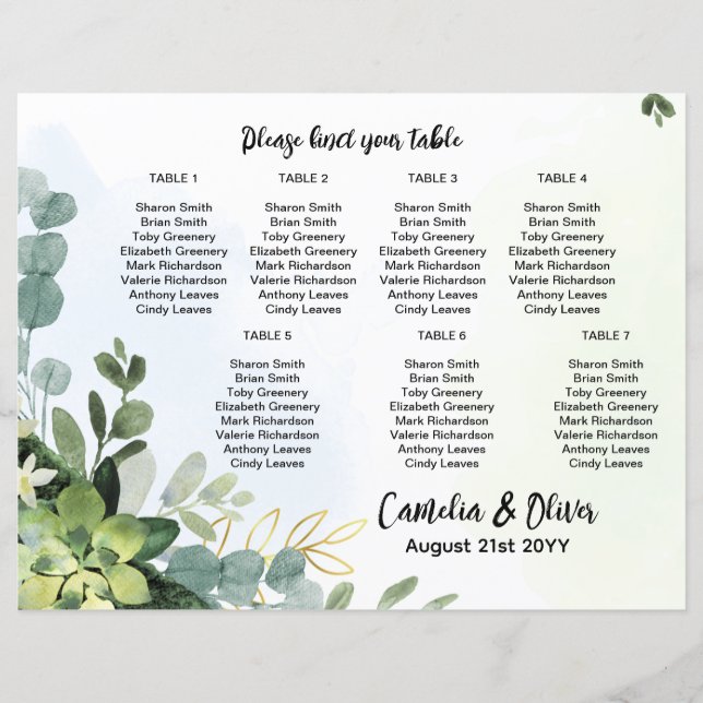 BUDGET 7 Table Wedding Seating Chart Greenery  (Front)