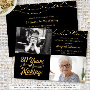 Budget 80th Birthday 2 Photos Retro Invitation