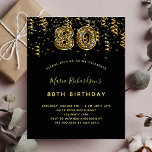 Budget 80th birthday black gold leopard party<br><div class="desc">A modern,  stylish and glamourous invitation for a 80th birthday party. A black background,  decorated with confetti.  The name is written with a modern hand lettered style script.  Personalise and add your party details.  Number 80 is written with a trendy balloon style font,  leopard pattern.</div>
