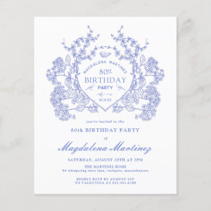 BUDGET 80th Birthday Blue Floral Crest