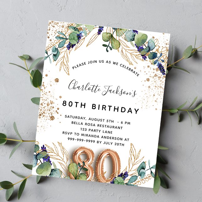 Budget 80th birthday eucalyptus greenery glitter (Creator Uploaded)