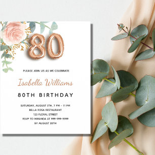 Budget 80th birthday floral rose gold eucalyptus