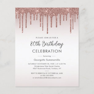 Budget 80th Birthday Party Rose Gold Invitation