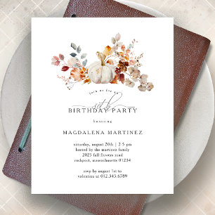 BUDGET 80th Birthday Pumpkin Fall Flowers Invite
