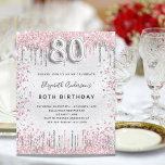 Budget 80th birthday silver pink invitation<br><div class="desc">A modern,  stylish and glamourous invitation for a 80th birthday party.  A faux silver looking background,  decorated with pink and faux silver glitter dust.    Personalise and add your name nad party details.  Number 80 is written with a balloon style font,  script.</div>