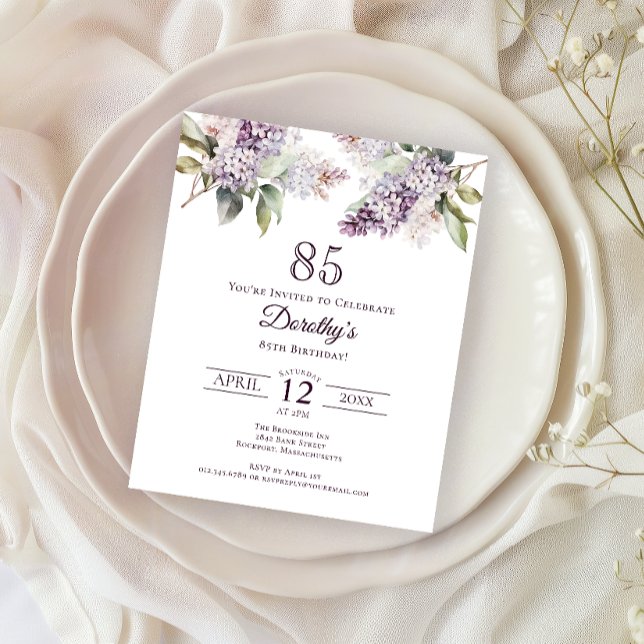 BUDGET 85th Birthday Party Purple Lilac Floral (Creator Uploaded)