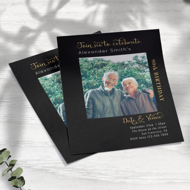 Budget 90th Birthday Black Invitation Flyer (Creator Uploaded)