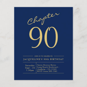 Budget 90th Birthday Invitation Navy Blue Flyer