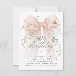 BUDGET 90th Birthday Party Elegant Pink Floral Invitation