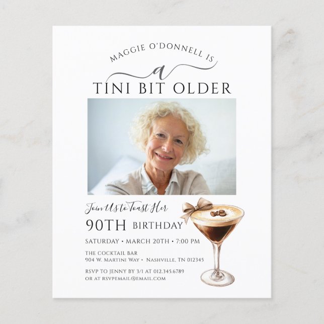 BUDGET 90th Birthday Photo Martini Invitation (Front)
