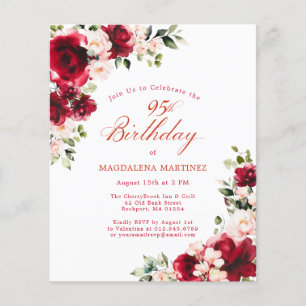 BUDGET 95th Birthday Red Pink Rose Invitation