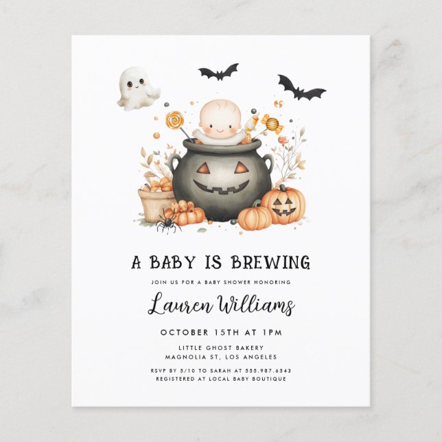 BUDGET A Baby Is Brewing Halloween Baby Shower Flyer (Front)