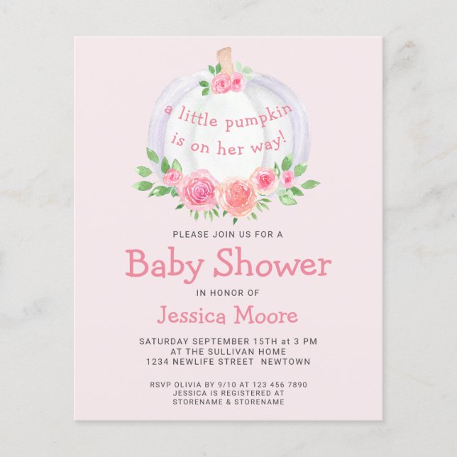 Budget A Little Pumpkin Baby Shower Invitation (Front)