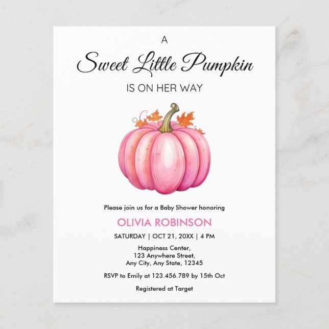 Budget A Little Pumpkin Girl Baby Shower Invite  Flyer (Front)