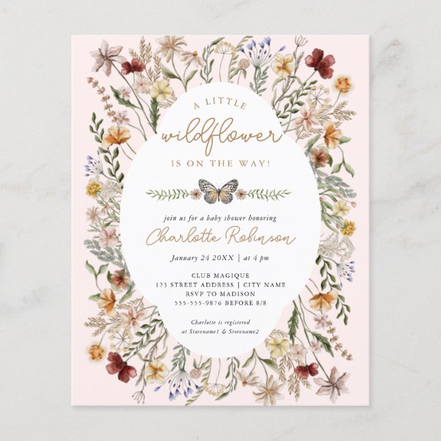 Budget A Little Wildflower Baby Shower Invitation (Front)