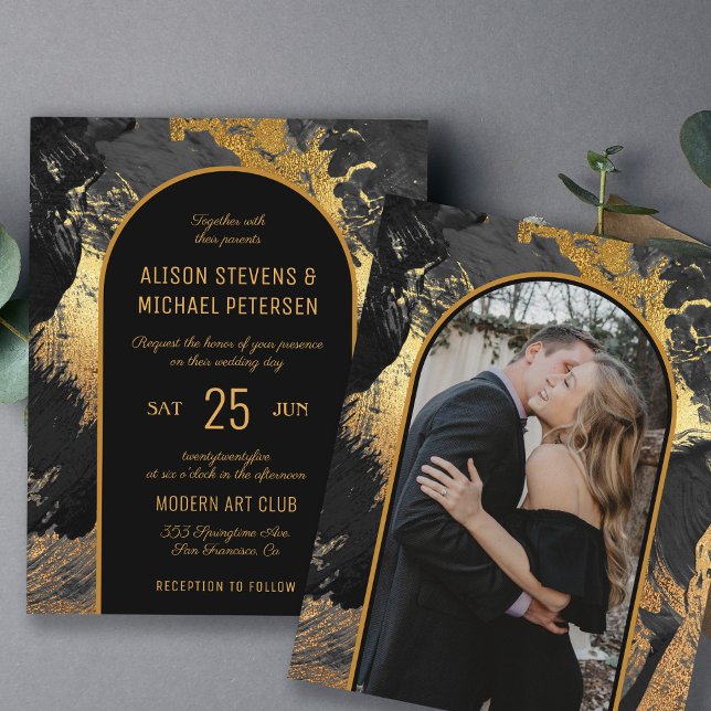 Budget abstract black PHOTO wedding Invitation (Creator Uploaded)