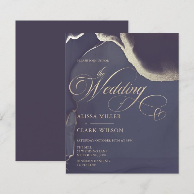 BUDGET Abstract Gold Navy Wedding Invitation (Front/Back)