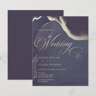 BUDGET Abstract Gold Navy Wedding Invitation