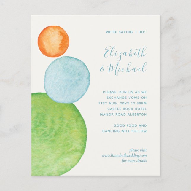 Budget Abstract Green Coral Aqua Wedding Invites (Front)