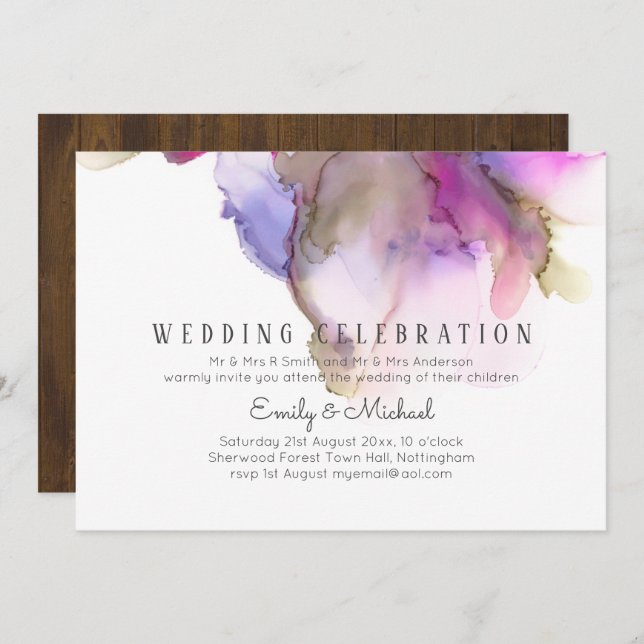 Budget Abstract Rainbow Purple Wedding Invitation (Front/Back)