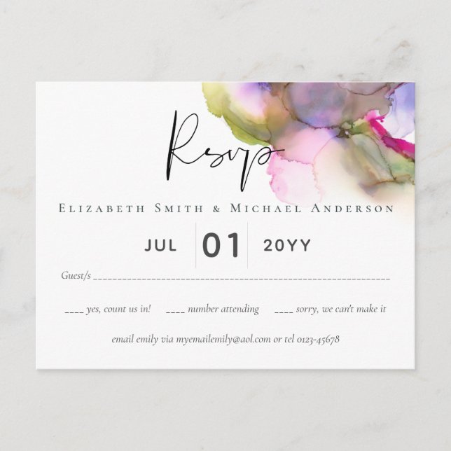 Budget Abstract Rainbow Purple Wedding Postcard (Front)