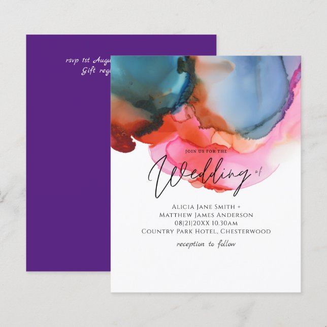 BUDGET abstract Rainbow Watercolor Wedding (Front/Back)
