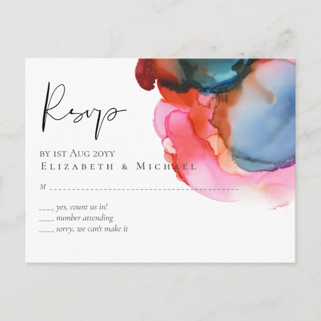 BUDGET abstract Rainbow Watercolor Wedding Postcard (Front)