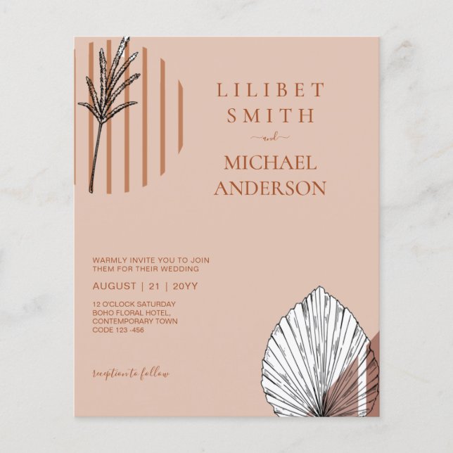 BUDGET Abstract Sage Beige Pampas Grass Wedding Flyer (Front)