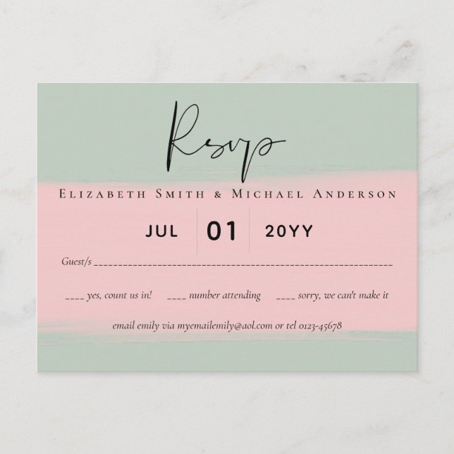 BUDGET Abstract Sage Blush Pink Script Wedding Set Postcard (Front)