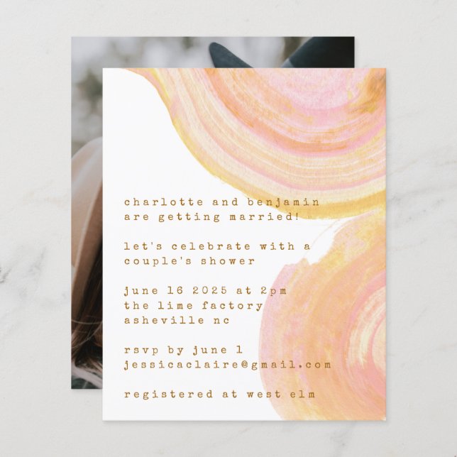 Budget Abstract Watercolor Photo Couples Shower (Front/Back)