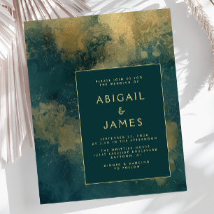 Budget Abstract Watercolor Teal Gold Wedding
