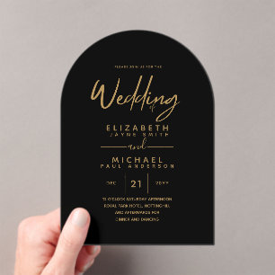 BUDGET Acrylic Black Gold Text Elegant Wedding Acrylic Invitations