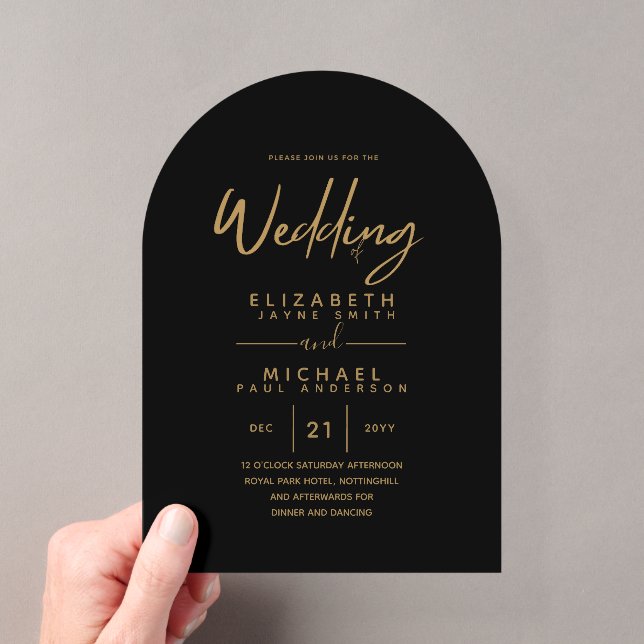BUDGET Acrylic Black Gold Text Elegant Wedding Invitations (Insitu (Handheld))
