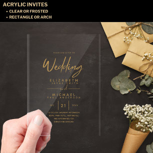 BUDGET Acrylic Clear Gold Text Elegant Wedding Acrylic Invitations