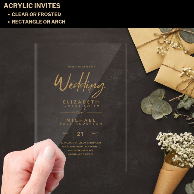 BUDGET Acrylic Clear Gold Text Elegant Wedding Invitations (Creator Uploaded)