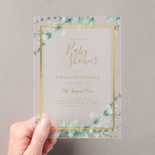 BUDGET Acrylic Clear or Frosted Baby Shower Leafy Acrylic Invitations (Insitu (Handheld))