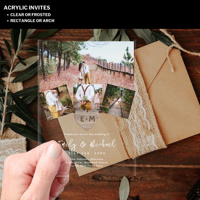 BUDGET Acrylic Clear Photo Collage Wedding Modern Invitations (Creator Uploaded)