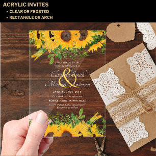 BUDGET Acrylic Clear Wedding Invite Sunflowers Invitations