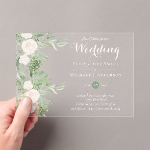 BUDGET Acrylic Clear Wedding Magnolia Flowers Acrylic Invitations