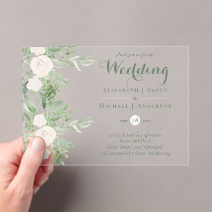 BUDGET Acrylic Clear Wedding Magnolia Flowers Acrylic Invitations