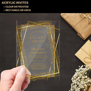 BUDGET Acrylic Wedding Gold Faux Foil Elegant Invitations