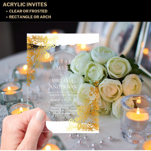 BUDGET Acrylic Wedding Gold Lace Filigree Elegant  Invitations