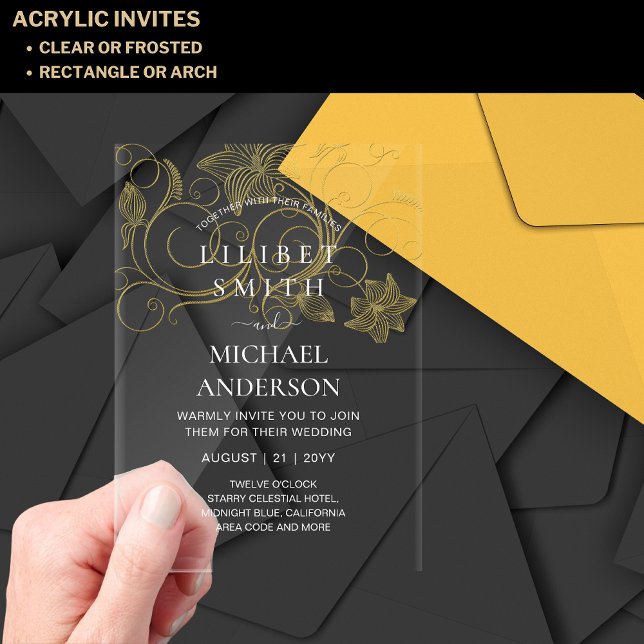 BUDGET Acrylic Wedding Gold White Elegant Chic Invitations (Creator Uploaded)