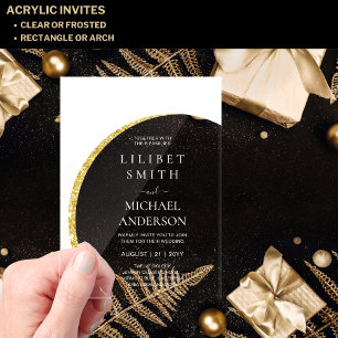 BUDGET Acrylic Wedding Modern White Gold Minimal Invitations