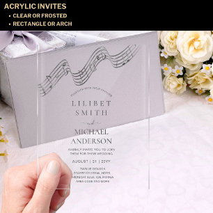 BUDGET Acrylic Wedding MUSIC NOTES Silver Grey Acrylic Invitations