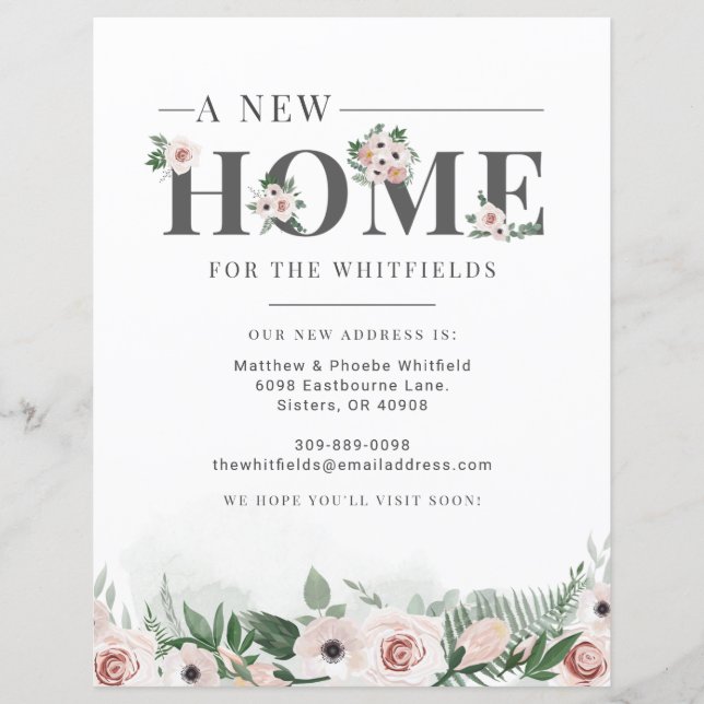 Budget Address Change Floral Moving Announcement (Front)