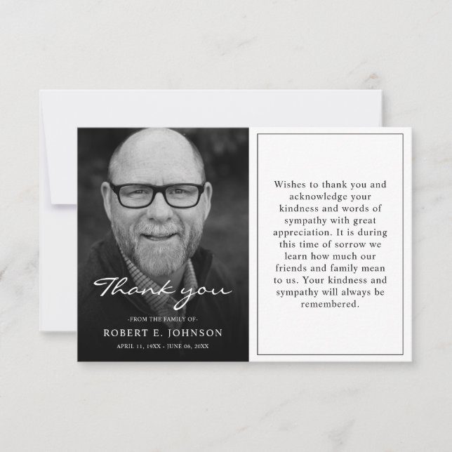 Budget Affordable Simple Sympathy Funeral Photo Thank You Card (Front)