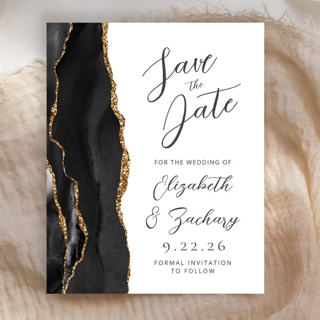 Budget Agate Black Gold Script Save the Date (Creator Uploaded)
