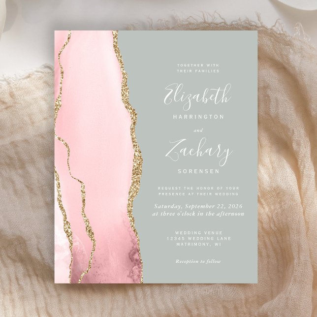Budget Agate Blush Sage Green Wedding Invitation (Creator Uploaded)