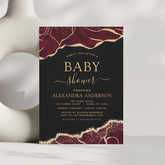 Budget Agate Burgundy Baby Shower Gold Invitation (Creator Uploaded)
